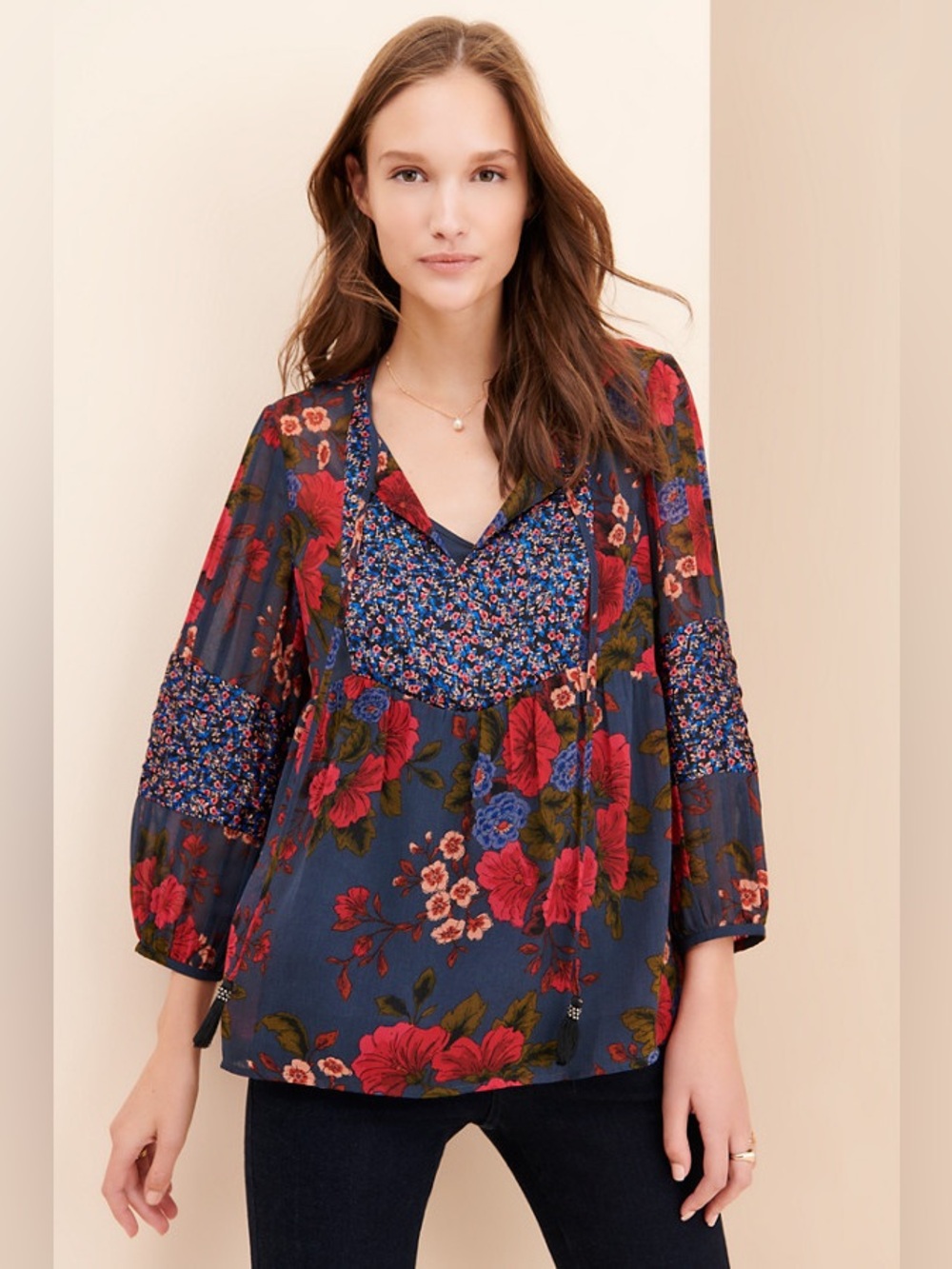 Anthropologie danielrainn Mixed Fabric Peasant Top